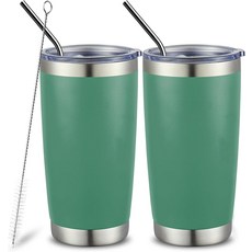 COOO 20온스 텀블러 벌크 이중벽 진공 단열 여행용 머그잔 뚜껑이 있는 스테인리스 및 빨대 내구성 파우더 코팅 커피 컵다크 그린 2팩, Purple, 2