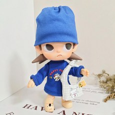 지가 옷 갈망하는 장소 1/8 이동식 20cm 인형 가지 자매 만화 캐주얼 스웨트셔츠 모자 시리즈 귀여운, 20CM 가지 누나의 옷에는 인형이 포함되어 있지 않다, 파란색 만화 스웨트셔츠 + 가방 + 파란색 오픈 모어