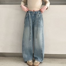로르카 14세 이상 사용 가능 아동용 하이웨스트 큐빅 데님 와이드 팬츠 E01032912