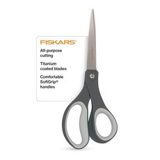 Fiskars 20.3cm(8인치) 컴포트 그립 티타늄 다목적 가위 일상적인 절단 작업 가정 사무실 및 예술 공예를 위한 날카로운 스테인리스 스틸 블레이드 그레이