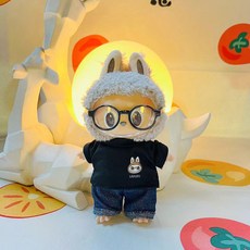 台灣出貨 新店優惠 娃衣 衣服 娃娃衣服 一二代拉布布掛件娃衣墨鏡套裝盲盒掛件著替可穿衣服套裝娃娃衣服, 黑色熊標帽+黑愛心毛衣,掛件適用(僅售衣服), 1個