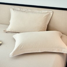 枕頭套 純棉 水洗棉 48x74cm 一對裝 家用 宿舍 枕芯內膽套 透氣 親膚 可機洗+咖麻條+48*74cm/只枕套, 咖麻條