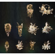레이저 다이아몬드 깃털 드림 캐처 플라워 스타일 PVC 스티커 스크랩북 DIY 선물 라벨 장식 태그 18 개, [08] 노란색