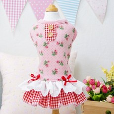 寵物公主裙禮服 雙色花邊 泰迪博美法鬥狗狗貓咪適用 春夏鞦連衣裙, 1個, 粉玫瑰格子裙雙蝴蝶結,L