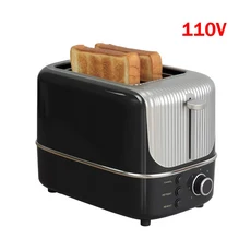 110V/220V 전기 토스터 아침식사용 빵 가열기 자동 팝업 굽는 오븐 샌드위치 메이커 2슬라이스, 02 Black 110V