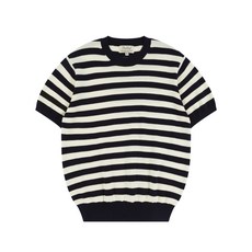 BELLIEF Essential Comfort Short Sleeve Round Knit Navy/Ivory