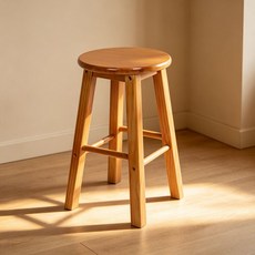 바의자 원목 라운지 나무 카페 체어 등받이없는, 원목 보강 연갈색 45cm