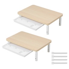 ETHU 모니터 받침대 컴퓨터 선반 높이조절 서랍형 모니터 상승대, 원목색x2