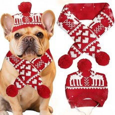 JeVenis 크리스마스 뿔 강아지 순록 애완동물 레드 스카프 겨울 넥 워머 축제 파티 드레스 업 반려동물용 스몰 (레드1)_155435, Red1_155435