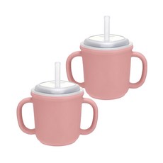 에디슨 스스로 실리콘 양손 빨대컵, 200ml, 2개, 핑크