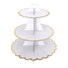 三層蛋糕架點心架：金色歐式點心盤，適用於派對、聖誕，亦可用於壽桃塔拜拜, 1個, 白金邊