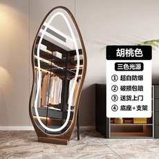 舒心美鏡 多功能化妝鏡 異形全身鏡 智能觸控 三色光源 落地鏡/穿衣鏡/立鏡, 胡桃色帶燈光【送支架|可壁掛】,170*65