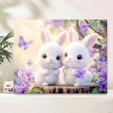 티레오 보석십자수 캔버스형 액자 50x40cm DIY 키트 3D 대형 장식용 그림 재물 동물 풍경 객실 풍수 인테리어, 1개, J13 토끼 라벤더