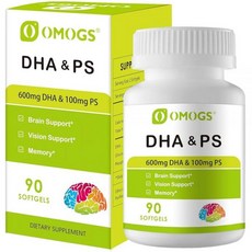 OMOGS Algae DHA - 600mg 오메가-3 DHA 소프트젤 포스파티딜세린 및 호두 오일 함유 건강한 뇌 기능 시력 눈 및 기억력 지원, 1개