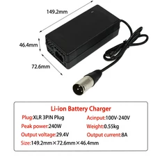 29.4V 8A 충전기 리튬이온 배터리 스마트 (7S 전동 휠체어 입력 100-240V XT90, 02 US Plug, 06 XLR 3PIN
