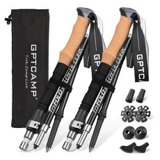 GPTCAMPNordic워킹스틱 TPZ-1 블랙접이식하이킹폴2개 금속퀵락 코르크핸들 경량7075알루미늄트레킹폴 노인여성남성하이킹장비130787, 블랙 쇼트 (105-125cm)