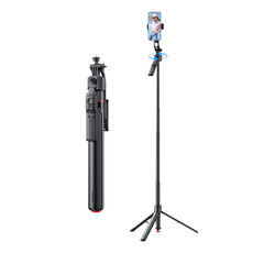 多功能藍牙自拍桿三腳架，手機直播支架，無線遙控伸縮桿, 黑色, 1個, TT07