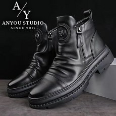 ANYOU 남성 지퍼 가죽 부츠 가을/겨울 기모 통굽 부츠 캐주얼 방한화 미끄럼방지 겨울부츠 방한화