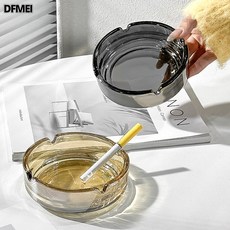 DFMEI 經典簡約精緻家用臥室酒店辦公室高端潮流圓形玻璃菸灰缸輕奢家居, 1個, 單隻透明【菸灰缸】:如圖