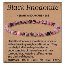 LPBeads 핸드메이드 천연 원석 스트레치 탄성 팔찌 힐링 크리스탈 라운드 스톤 비즈 주얼리 선물 여성 남성용 4mm 아프리카 블러드스톤 블러드스톤 266862, 핑크 블랙 로도나이트