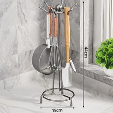 XFH-廚房旋轉鍋鏟架升級加粗置物平穩加大帶水盤收納置物架 HN9R, 1個, 固定款-無接水盤 黑色