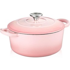 주철 양손잡이 냄비 에나멜 코팅 주철 더치 오븐, 1개, 분홍색, 22cm