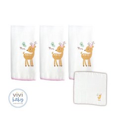ViVibaby 童話森林小花鹿精梳棉紗布手帕 嬰兒兒童親膚柔軟 透氣吸水三入組