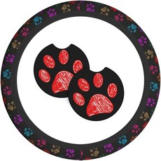 미국 국기 스티어링 휠 커버 2개의 자동차 코스터 장착 여성용 논 슬립 네오프렌 포함 유니버설 15인치, Sunflower