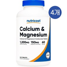뉴트리코스트 칼슘 탄산 마그네슘 1200mg Nutricost Calcium Magnesium, 240정, 4개
