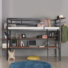 낮은벙커침대 책상침대 성인이층참대 퍼니엘 북카페M책상, 블랙(매트제외)