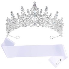 [ 1065738 ] 티헤박스 여성용 빈 맞춤형 새시 & 크라운 티아라 화이트 DIY 및 실버 반짝이는 라인스톤 티아라 여아용 프롬 퀸 생일 신부 결혼식을 위한 나만의