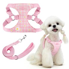 PETCARE Cute Small Dog Harness and Leash Set Pink Floral Daisy Puppy Harness Vest Adjustable Step