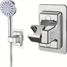 무타공 접착식 욕실 샤워 헤드 홀더 360도 각도조절 욕실벽부착 샤워기 거치대, 실버