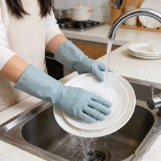 천연라텍스 고무장갑 두꺼운 주방 설거지 면코팅 롱 장갑 방수 미끄럼방지, 1개, 중(M), 미디엄 그레이