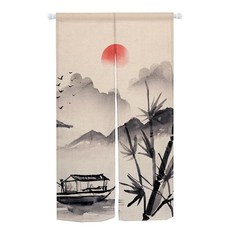 Noren Japenese Doorway Curtain Chinese Traditional Painting Mountain Bamboo Window Treatment Tapes