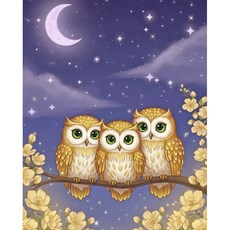 보석 십자수 캔버스형 부엉이 diy 50 x 40 cm, 1세트, CH003