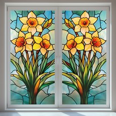 UV 양면 정전기 창문 스티커 다양한 꽃 디자인 인테리어 소품 120x30cm, 수선화