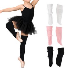 Fukaisu 발레 레그 워머 3쌍 3가지 색상 스터럽 발목 니트 따뜻한 양말 여아 청소년 유아 댄스 연습 요가용 (블랙 화이트 핑크)