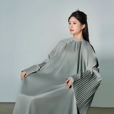 왕리발 고급 미용 앞치마 긴팔 가죽 방수 이발소 케이프, 상세페이지 참고, 그레이 긴팔 주름 앞치마