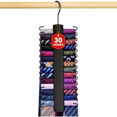 30개의 금속 고리가 있는 업그레이드된 옷장용 넥타이 랙 행거 남성용 공간 절약 정리함 튼튼한 나무 대용량 홀더 옷장 및 보관함 블랙, Black, 1 Pack