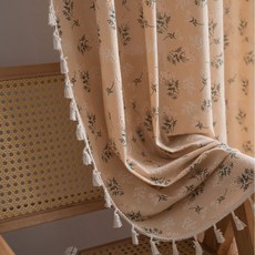 DFMEI 啓芯窗簾成品花朵印花奶白流蘇窗廚房簾半遮光飄窗工廠直供, 發泡梔子花米掃把打孔