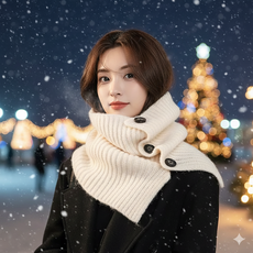 Riniyo 2025 겨울용 니트 넥워머 빅단추 포인트 니트 넥워머 레이어드 목토시