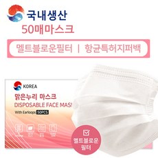 맑은누리 50매 마스크 MB필터 국내생산 항균지퍼팩보관, 1개, 50개입, 화이트