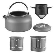 SOUUXIU 캠핑용 주전자 컵과 커피 필터 포함 야외용 끓인 물 주전자 백패킹주전자 1.4L 알루마이트 가공 알루미늄 커피주전자, 1개