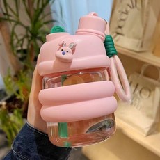 可愛兒童吸管杯 簡約耐高溫泡茶杯, 櫻花粉雙飲,450毫升, 1個