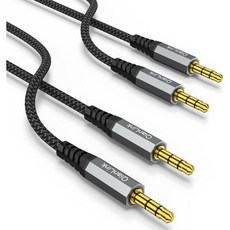 2팩 AUX 케이블 6.6피트2m 하이파이 사운드 3.5mm TRS 보조 오디오 케이블 나일론 땋은 코드 자동차 홈 스테레오 스피커 아이팟 아이패드 헤드폰 소니 에코 닷 비트그, Grey, 3.3ft