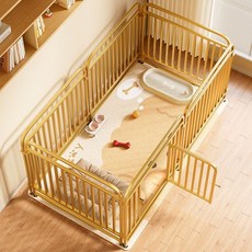 寵物籠子室內狗狗中小型圍欄小型大型犬柵欄家用自由組閤隔離狗窩, 高級富貴金-升級版加粗方管組鐵絲,長160-寬80-高80【7片裝】帶隔間, 1個