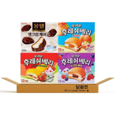 [달콤진] 파이 4가지 종류 몽쉘 후레쉬베리딸기 복숭아 요거트베리 각12P 과자세트, 1세트, 1.392kg
