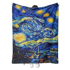 별이 빛나는 밤 플리스 담요 반 고흐 아트 프린트 디자인 낮잠 여행 사무실 야외 활동을 위한 매우 부드러운 완벽(101.6 x 127cm(40 50인치))