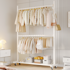 유니홈 안정감 보강형 2단 이동식 행거 튼튼한 철제 옷걸이 스탠드 행거 30mm, 화이트